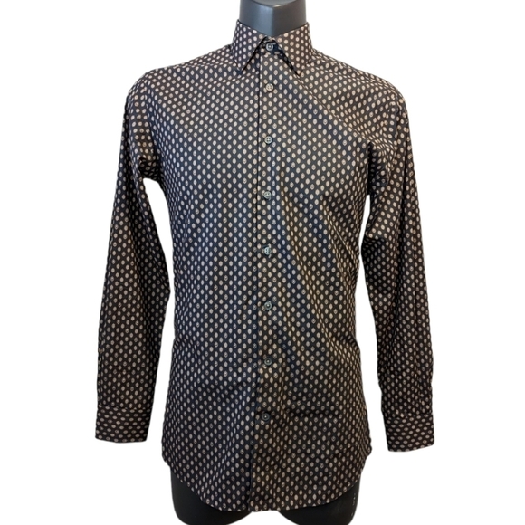 Simons black print modern fit button front shirt size 15L - Picture 2 of 7